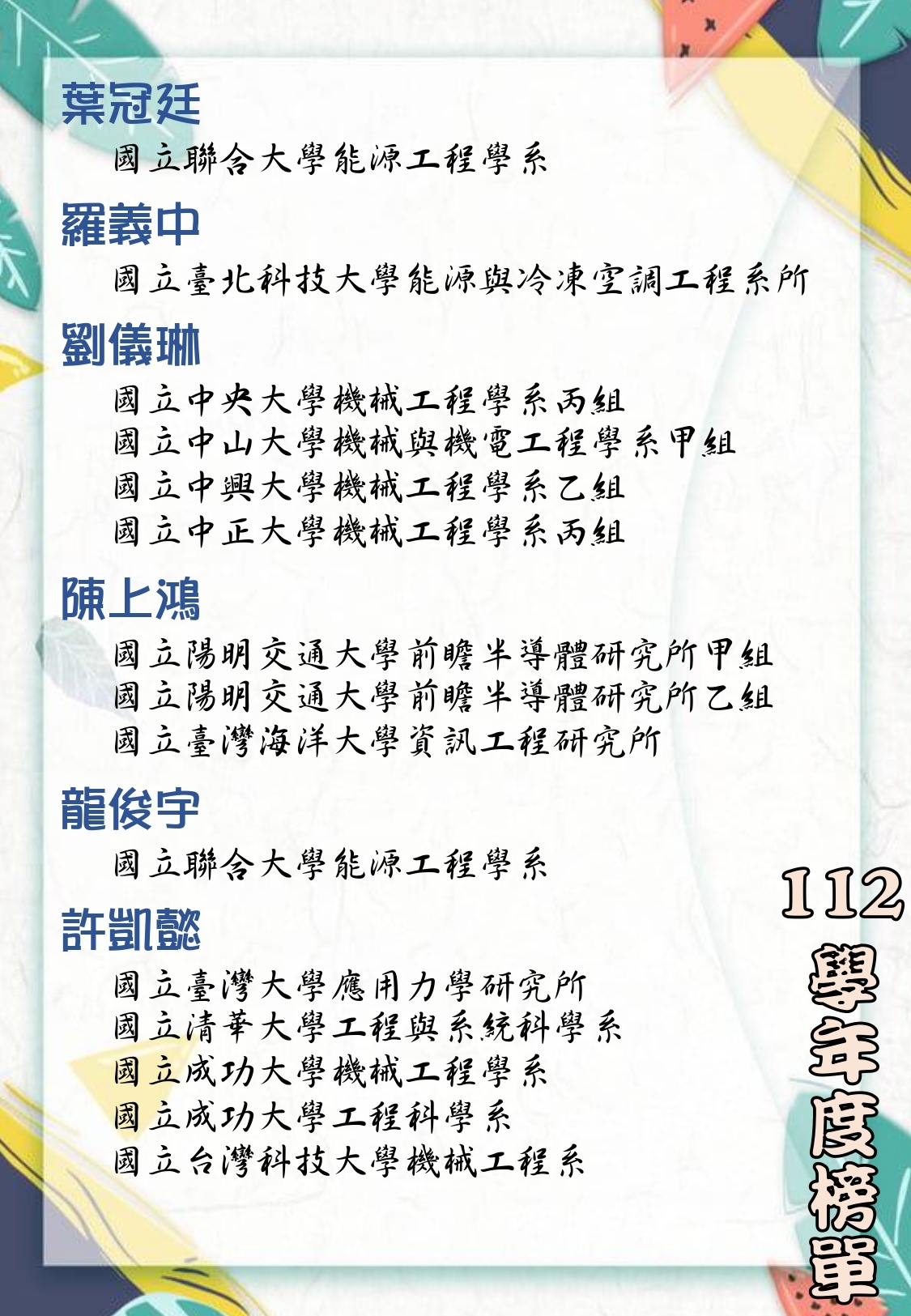 112榜單