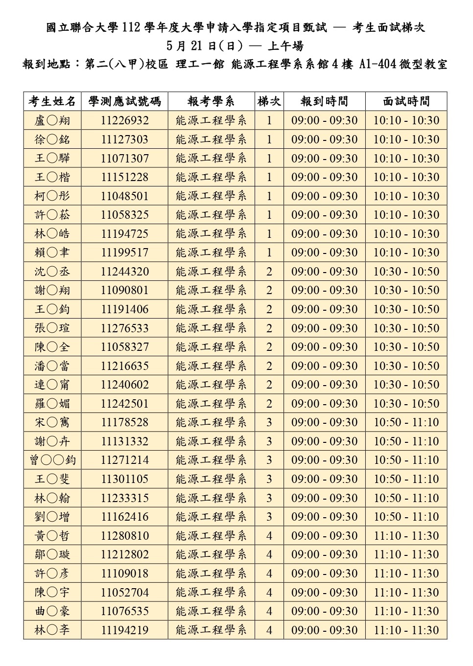 112考生面試梯次