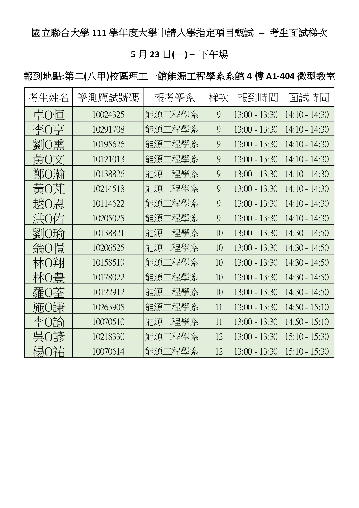 111面試梯次