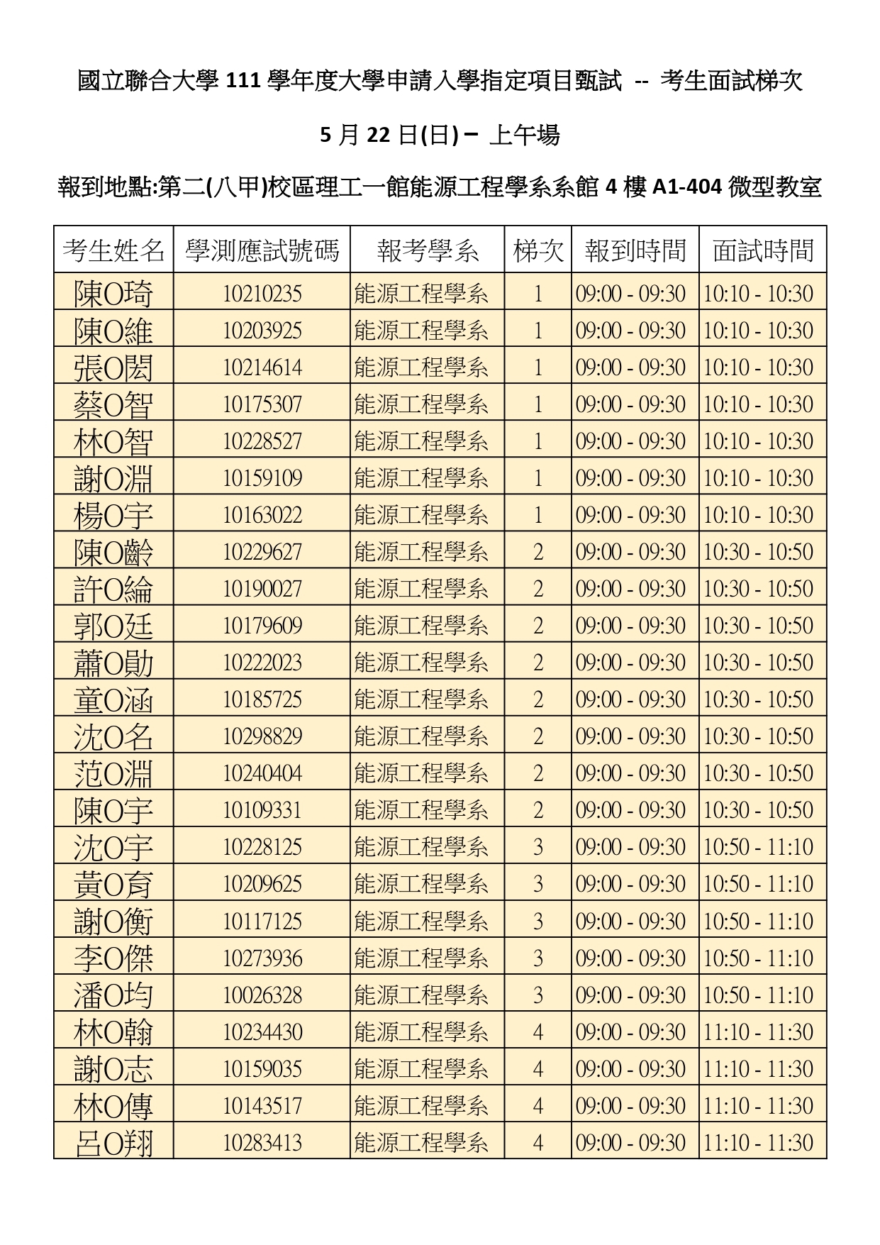 111面試梯次