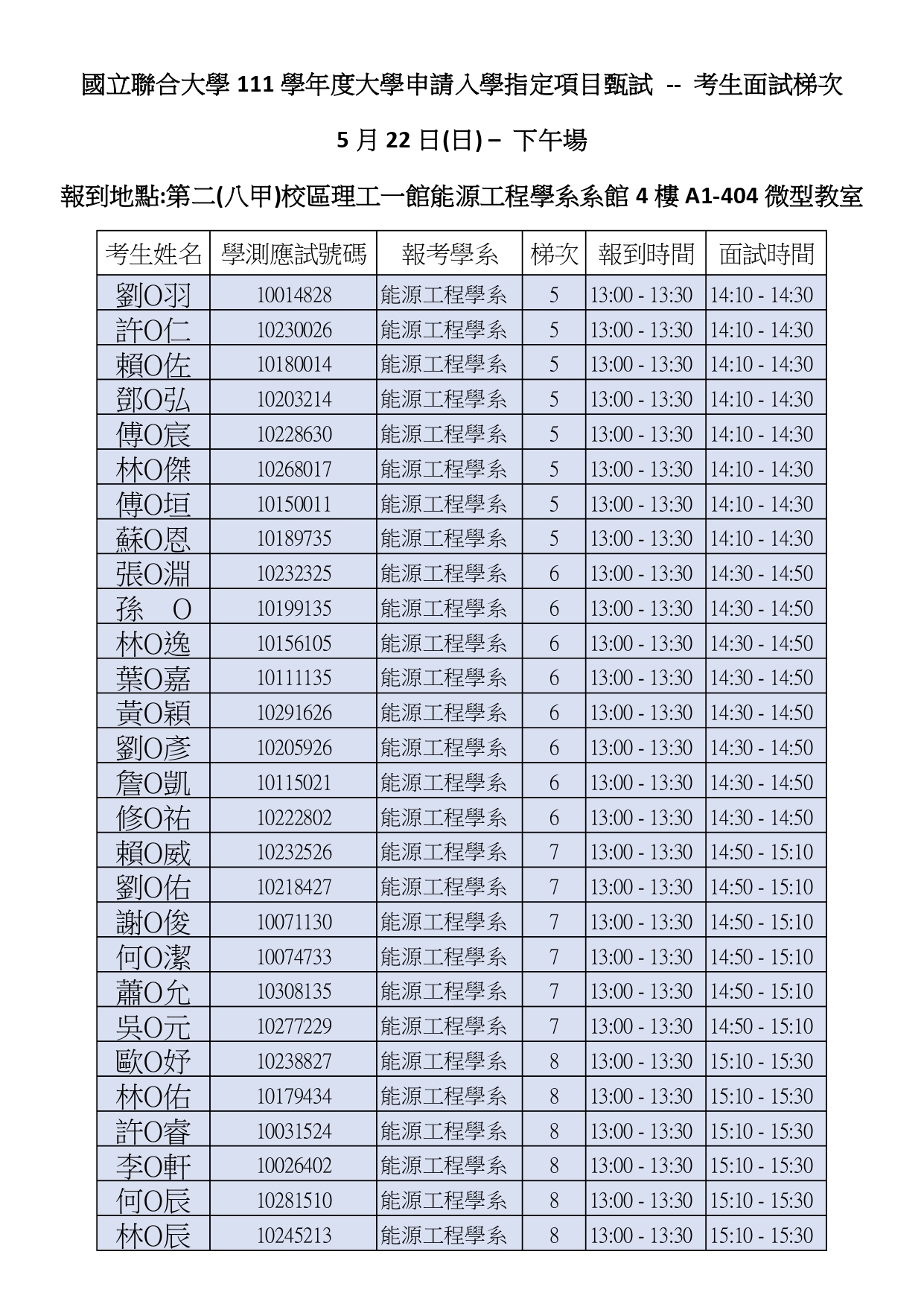 111面試梯次